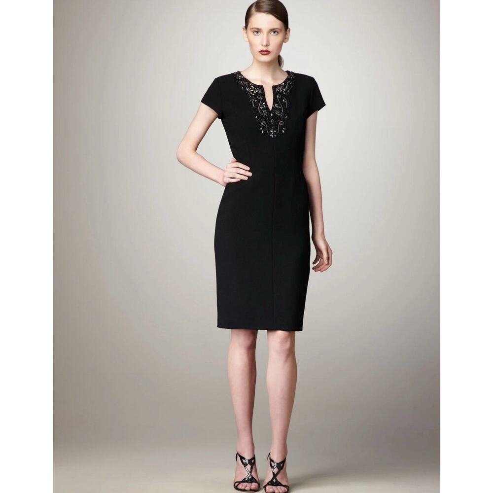 Lafayette 148 New York Dress Virgin Wool Black Beaded Rhinestone Size 14